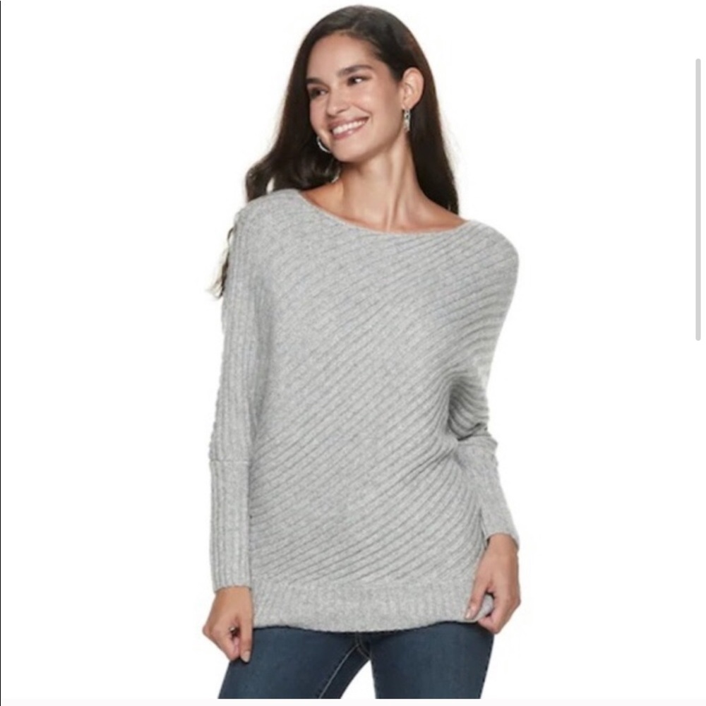 Jennifer Lopez metallic silver diagonal rib dolman